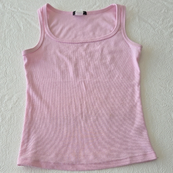 Soft Pastel Pink Ribbed Tank Top Sexy Neckline - Picture 1 of 6